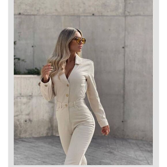 NEW IN !!!! GOLD BUTTON DENIM JUMPSUIT ZARA - Picture 5 of 10